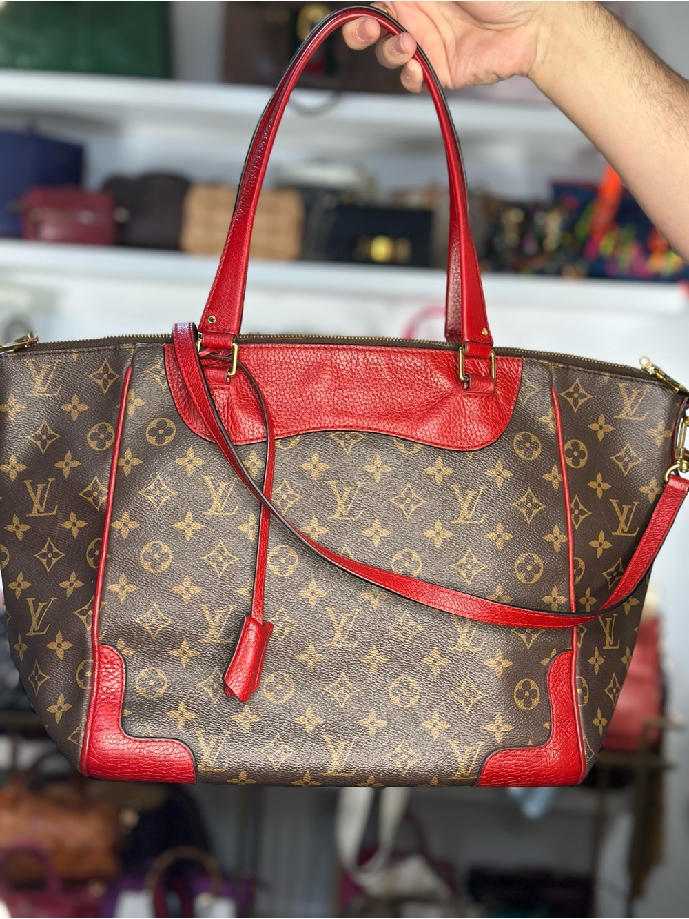 Louis Vuitton Monogram Canvas Tote with Red Trim and Handles